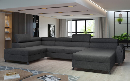 Coltar extensibil stanga 5 locuri ELTAP, Jos-04, Josette, 370x190x98 cm, lemn/poliester, gri antracit