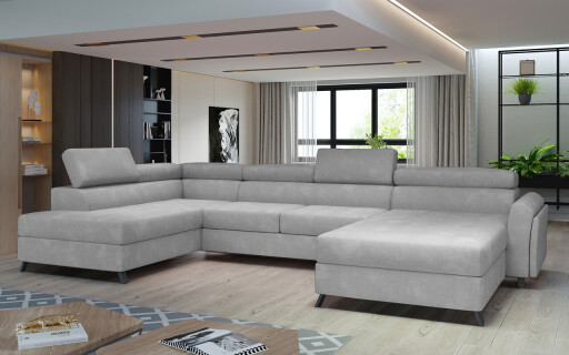 Coltar extensibil stanga 5 locuri ELTAP, Jos-07, Josette, 370x190x98 cm, lemn/poliester, gri deschis
