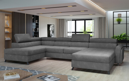 Coltar extensibil stanga 5 locuri ELTAP, Jos-08, Josette, 370x190x98 cm, lemn/poliester, gri inchis