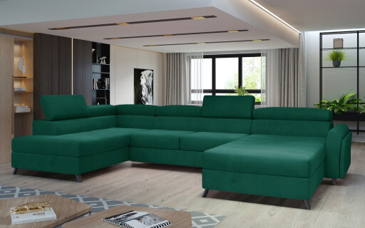 Coltar extensibil stanga 5 locuri ELTAP, Jos-13, Josette, 370x190x98 cm, lemn/poliester, verde inchis
