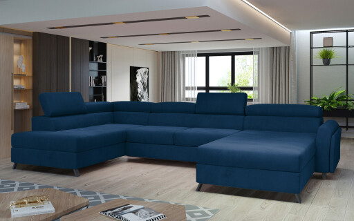 Coltar extensibil stanga 5 locuri ELTAP, Jos-15, Josette, 370x190x98 cm, lemn/poliester, albastru inchis