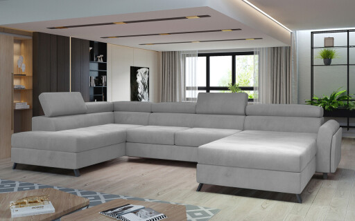 Coltar extensibil stanga 5 locuri ELTAP, Jos-16, Josette, 370x190x98 cm, lemn/poliester, gri deschis