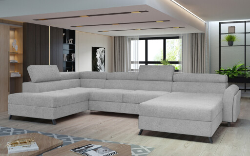 Coltar extensibil stanga 5 locuri ELTAP, Jos-21, Josette, 370x190x98 cm, lemn/poliester, gri deschis