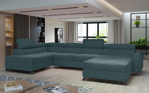 Coltar extensibil stanga 5 locuri ELTAP, Jos-22, Josette, 370x190x98 cm, lemn/poliester, albastru