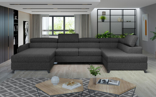 Coltar extensibil dreapta 5 locuri ELTAP, Jos-26, Josette, 370x190x98 cm, lemn/poliester, gri antracit