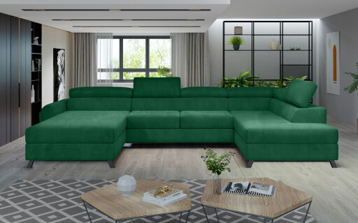 Coltar extensibil dreapta 5 locuri ELTAP, Jos-27, Josette, 370x190x98 cm, lemn/poliester, verde inchis