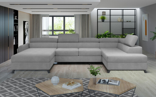 Coltar extensibil dreapta 5 locuri ELTAP, Jos-29, Josette, 370x190x98 cm, lemn/poliester, gri deschis