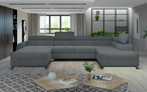 Coltar extensibil dreapta 5 locuri ELTAP, Jos-30, Josette, 370x190x98 cm, lemn/poliester, gri inchis