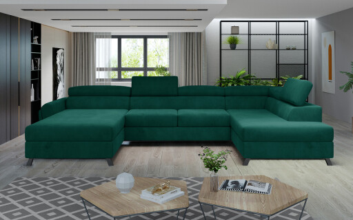Coltar extensibil dreapta 5 locuri ELTAP, Jos-35, Josette, 370x190x98 cm, lemn/poliester, verde inchis