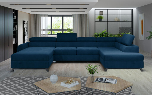 Coltar extensibil dreapta 5 locuri ELTAP, Jos-37, Josette, 370x190x98 cm, lemn/poliester, albastru inchis