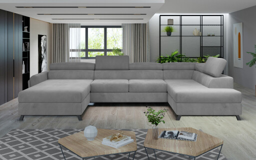 Coltar extensibil dreapta 5 locuri ELTAP, Jos-38, Josette, 370x190x98 cm, lemn/poliester, gri deschis