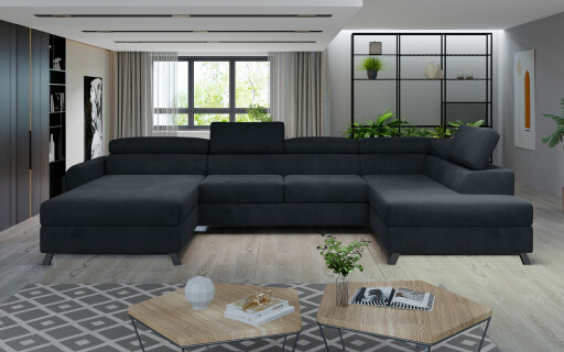 Coltar extensibil dreapta 5 locuri ELTAP, Jos-39, Josette, 370x190x98 cm, lemn/poliester, gri antracit