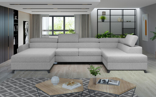 Coltar extensibil dreapta 5 locuri ELTAP, Jos-43, Josette, 370x190x98 cm, lemn/poliester, gri deschis