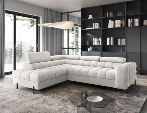 Coltar extensibil stanga 5 locuri ELTAP, LT-01AMO, Ferucce, 276x200x93 cm, lemn/poliester, alb
