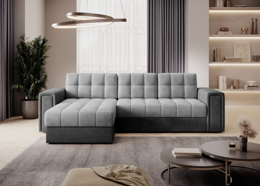 Coltar extensibil reversibil 3 locuri ELTAP, Blenvi, 260x150x82 cm, lemn/poliester, gri/gri inchis