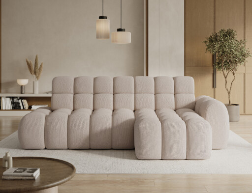 Coltar extensibil dreapta 3 locuri ELTAP, Ceedro, 283x165x98 cm, lemn/poliester, bej inchis