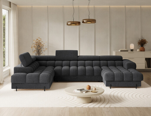 Coltar extensibil stanga 3 locuri ELTAP, LT-05ROY, Feraria, 358x202x93 cm, lemn/poliester, gri antracit