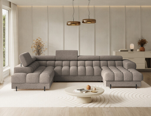 Coltar extensibil stanga 3 locuri ELTAP, LT-20ROY, Feraria, 358x202x93 cm, lemn/poliester, bej inchis