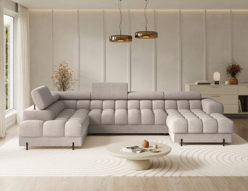 Coltar extensibil stanga 3 locuri ELTAP, LT-18ROY, Feraria, 358x202x93 cm, lemn/poliester, bej deschis