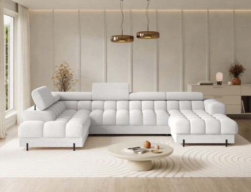 Coltar extensibil stanga 3 locuri ELTAP, LT-01ROY, Feraria, 358x202x93 cm, lemn/poliester, alb