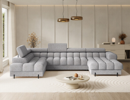 Coltar extensibil stanga 3 locuri ELTAP, LT-03PEL, Feraria, 358x202x93 cm, lemn/poliester, gri deschis