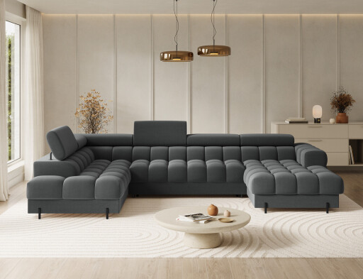 Coltar extensibil stanga 3 locuri ELTAP, LT-06SO, Feraria, 358x202x93 cm, lemn/poliester, gri inchis