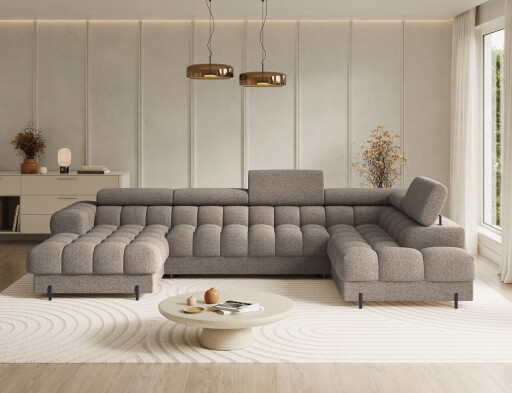 Coltar extensibil dreapta 3 locuri ELTAP, RT-20ROY, Feraria, 358x202x93 cm, lemn/poliester, bej inchis