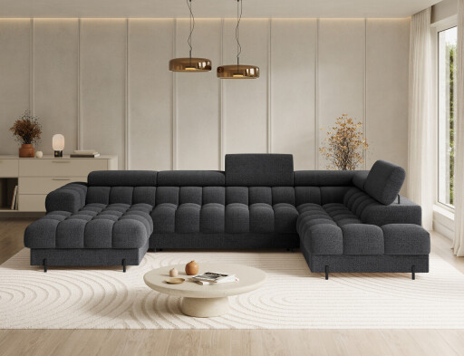 Coltar extensibil dreapta 3 locuri ELTAP, RT-05ROY, Feraria, 358x202x93 cm, lemn/poliester, gri antracit