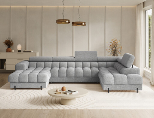 Coltar extensibil dreapta 3 locuri ELTAP, RT-03ROY, Feraria, 358x202x93 cm, lemn/poliester, gri deschis