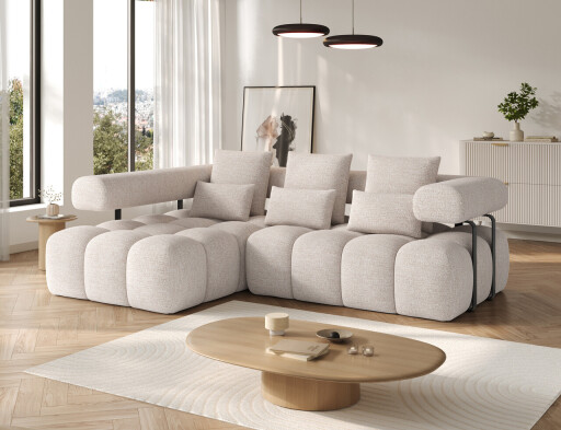 Coltar extensibil stanga 3 locuri ELTAP, Levvi, 260x184x102 cm, lemn/poliester, bej