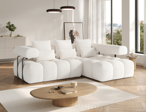 Coltar extensibil dreapta 3 locuri ELTAP, Levvi, 260x184x102 cm, lemn/poliester, alb