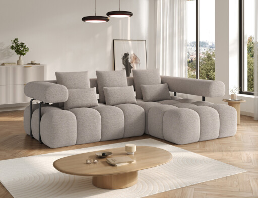 Coltar extensibil dreapta 3 locuri ELTAP, Levvi, 260x184x102 cm, lemn/poliester, bej inchis