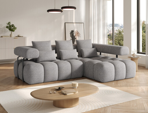 Coltar extensibil dreapta 3 locuri ELTAP, Levvi, 260x184x102 cm, lemn/poliester, gri