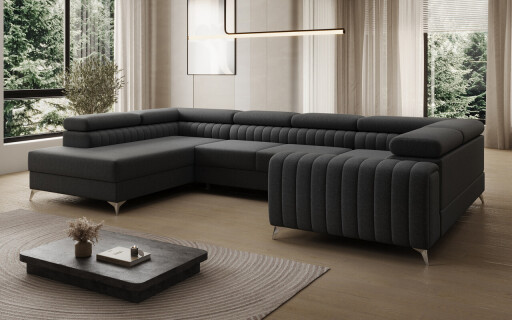 Coltar extensibil stanga 6 locuri ELTAP, LT-14SAW, Louis, 347x202x92 cm, lemn/poliester, negru