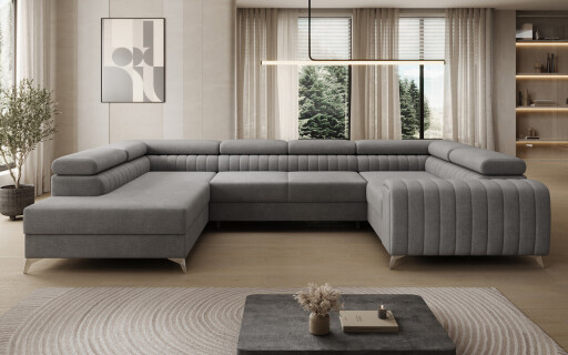 Coltar extensibil stanga 6 locuri ELTAP, LT-85MO, Louis, 347x202x92 cm, lemn/poliester, gri
