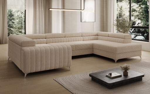 Coltar extensibil dreapta 6 locuri ELTAP, RT-18JAR, Louis, 347x202x92 cm, lemn/poliester, bej deschis