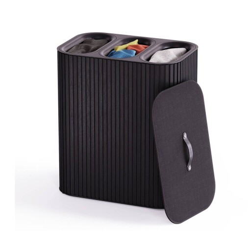 Coș de rufe negru 3x30 l din bambus Tota Trio Luxe – Joseph Joseph