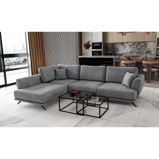 Coltar extensibil stanga 4 locuri ELTAP, LT-03NU, Larde, 286x191x90 cm, lemn/poliester, gri