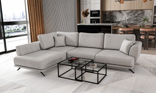 Coltar extensibil stanga 4 locuri ELTAP, LT-04BO, Larde, 286x191x90 cm, lemn/poliester, gri deschis
