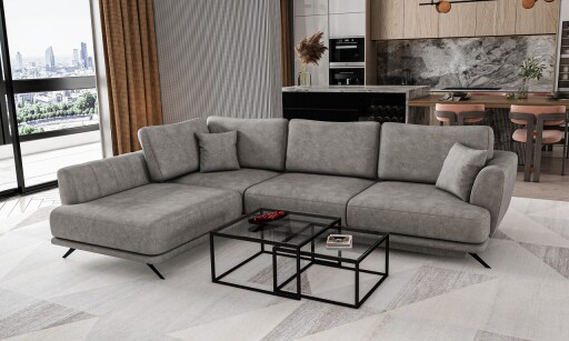 Coltar extensibil stanga 4 locuri ELTAP, LT-04LE, Larde, 286x191x90 cm, lemn/poliester, gri