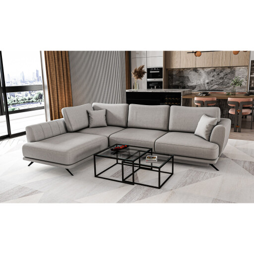 Coltar extensibil stanga 4 locuri ELTAP, LT-04SO, Larde, 286x191x90 cm, lemn/poliester, gri deschis