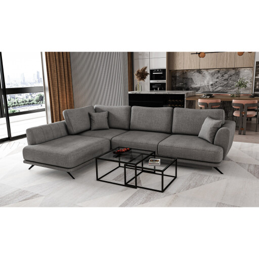 Coltar extensibil stanga 4 locuri ELTAP, LT-05GO, Larde, 286x191x90 cm, lemn/poliester, gri inchis