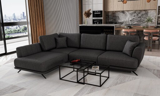 Coltar extensibil stanga 4 locuri ELTAP, LT-05VER, Larde, 286x191x90 cm, lemn/poliester, gri inchis