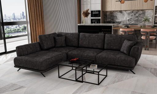 Coltar extensibil stanga 4 locuri ELTAP, LT-06LE, Larde, 286x191x90 cm, lemn/poliester, gri antracit