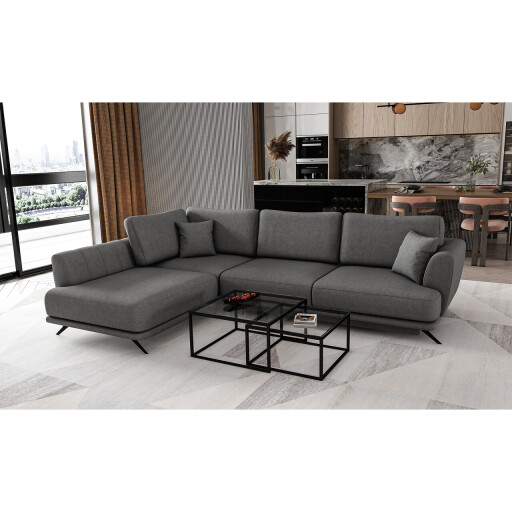 Coltar extensibil stanga 4 locuri ELTAP, LT-06SO, Larde, 286x191x90 cm, lemn/poliester, gri inchis