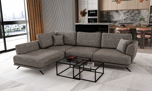 Coltar extensibil stanga 4 locuri ELTAP, LT-130MA, Larde, 286x191x90 cm, lemn/poliester, gri