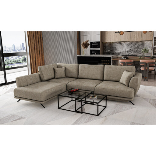 Coltar extensibil stanga 4 locuri ELTAP, LT-18LE, Larde, 286x191x90 cm, lemn/poliester, bej inchis