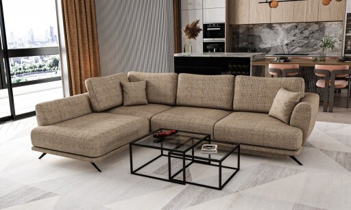 Coltar extensibil stanga 4 locuri ELTAP, LT-20MA, Larde, 286x191x90 cm, lemn/poliester, bej inchis