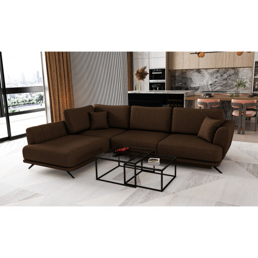 Coltar extensibil stanga 4 locuri ELTAP, LT-21FL, Larde, 286x191x90 cm, lemn/poliester, maro inchis
