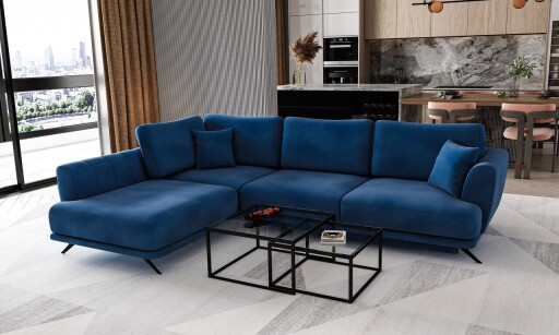 Coltar extensibil stanga 4 locuri ELTAP, LT-40LO, Larde, 286x191x90 cm, lemn/poliester, albastru inchis